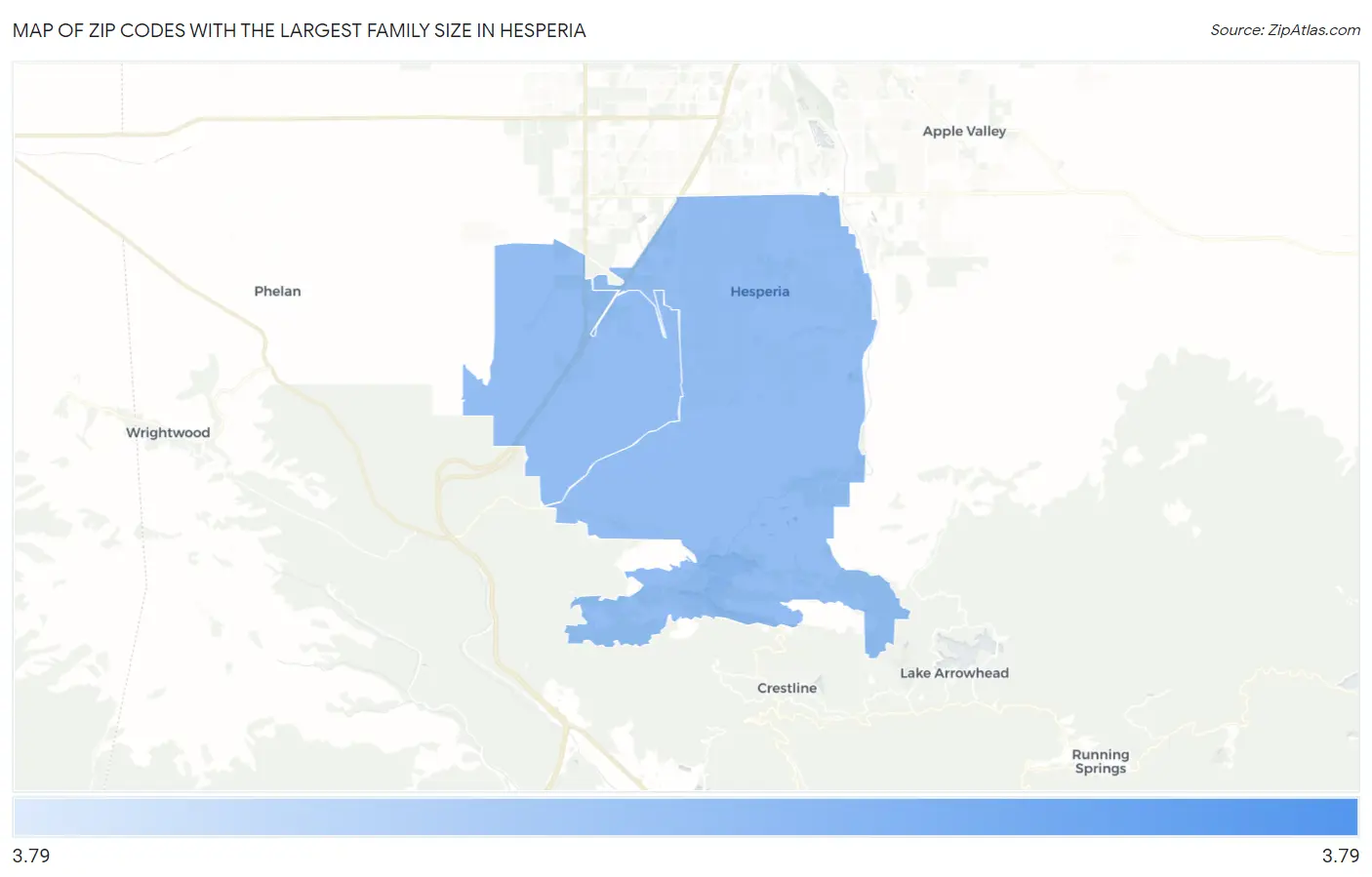 Zip Codes with the Largest Family Size in Hesperia Map