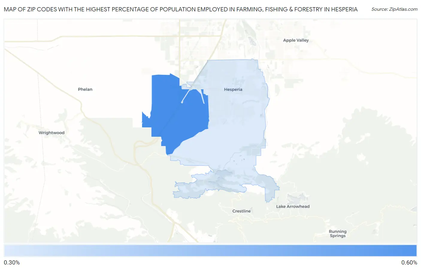 Zip Codes with the Highest Percentage of Population Employed in Farming, Fishing & Forestry in Hesperia Map