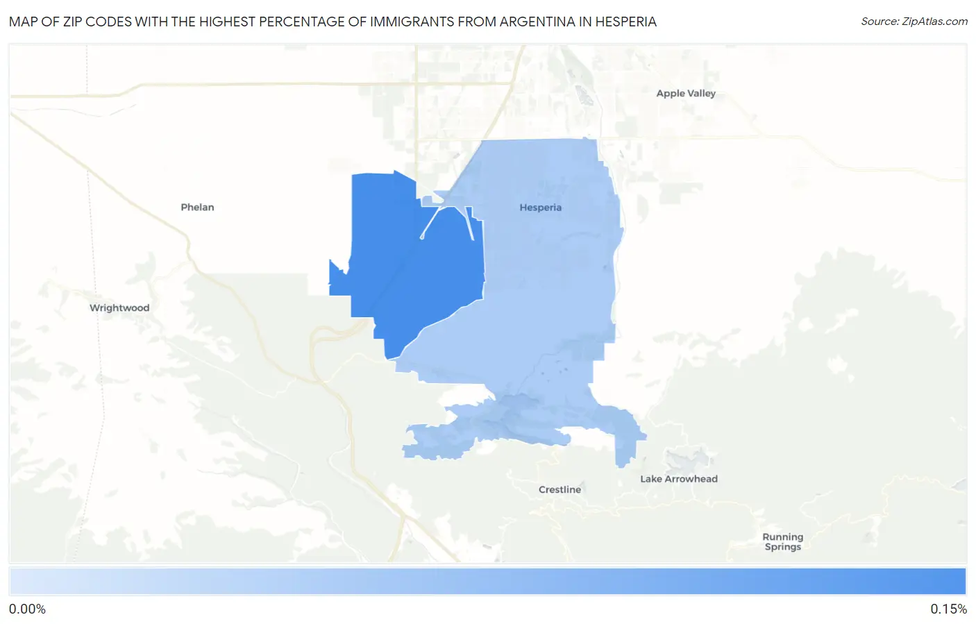 Zip Codes with the Highest Percentage of Immigrants from Argentina in Hesperia Map