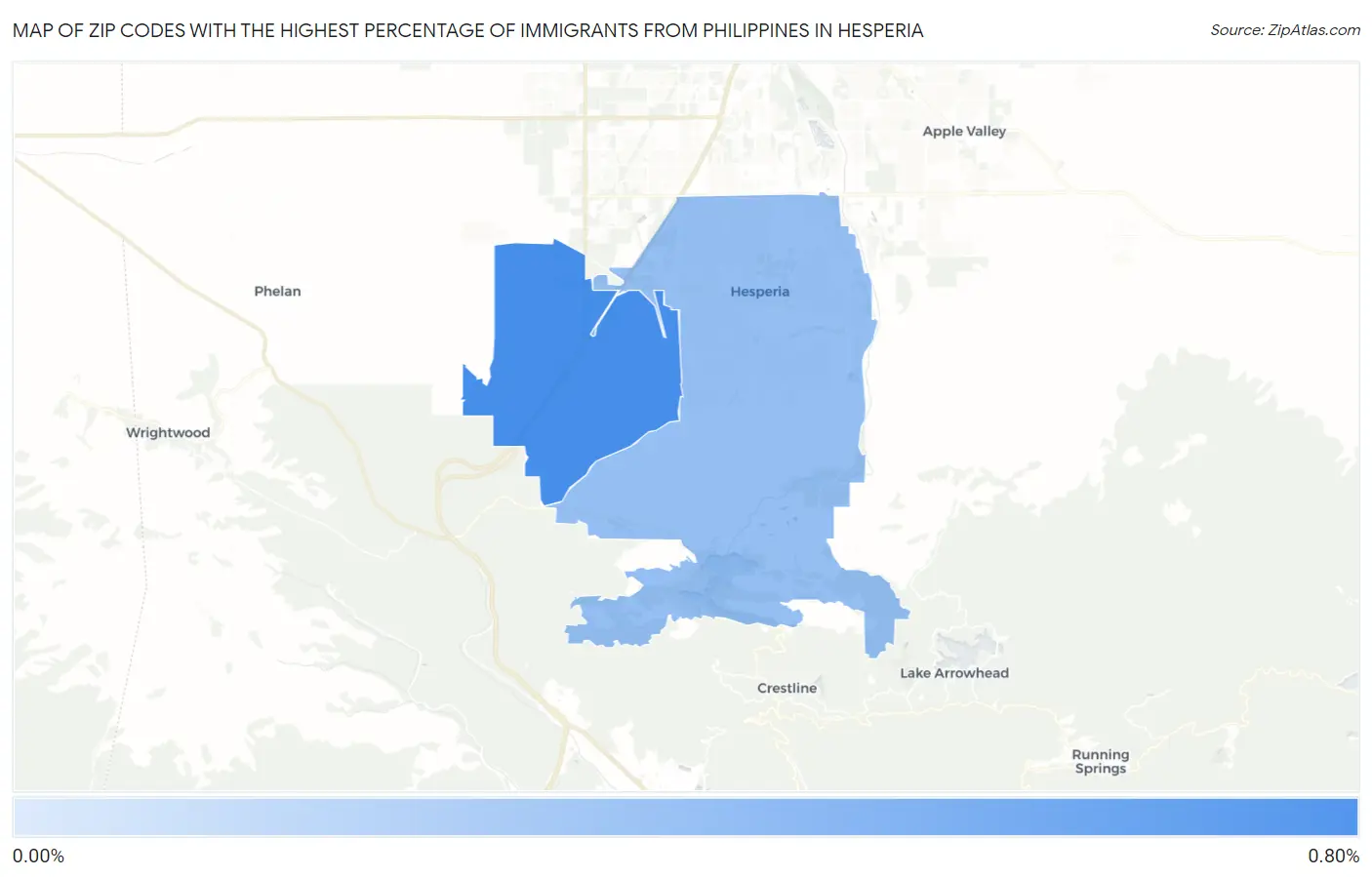 Zip Codes with the Highest Percentage of Immigrants from Philippines in Hesperia Map