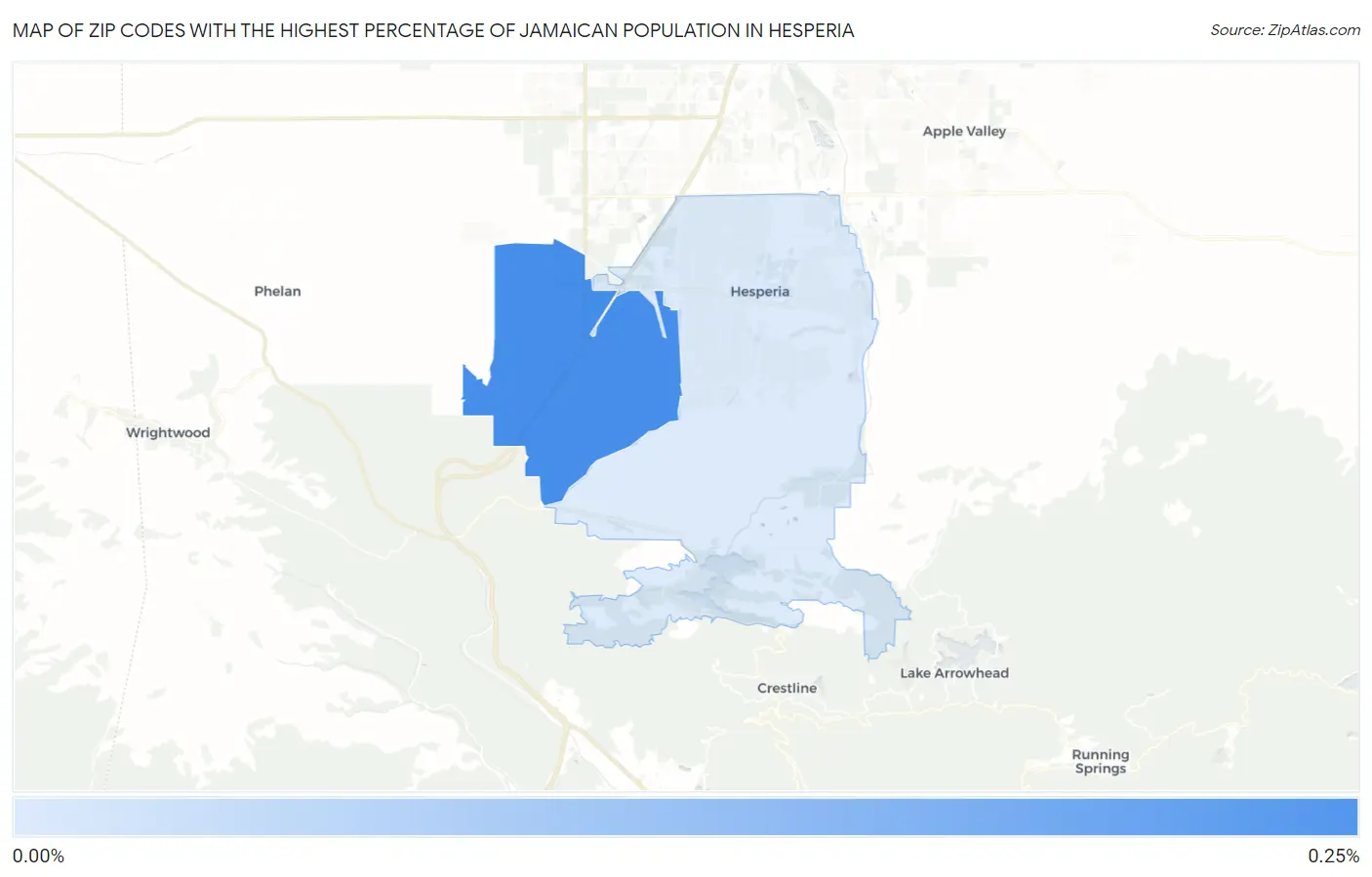 Zip Codes with the Highest Percentage of Jamaican Population in Hesperia Map