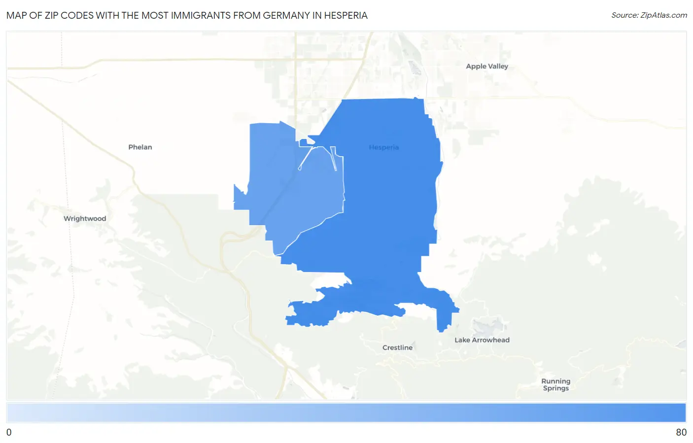 Zip Codes with the Most Immigrants from Germany in Hesperia Map