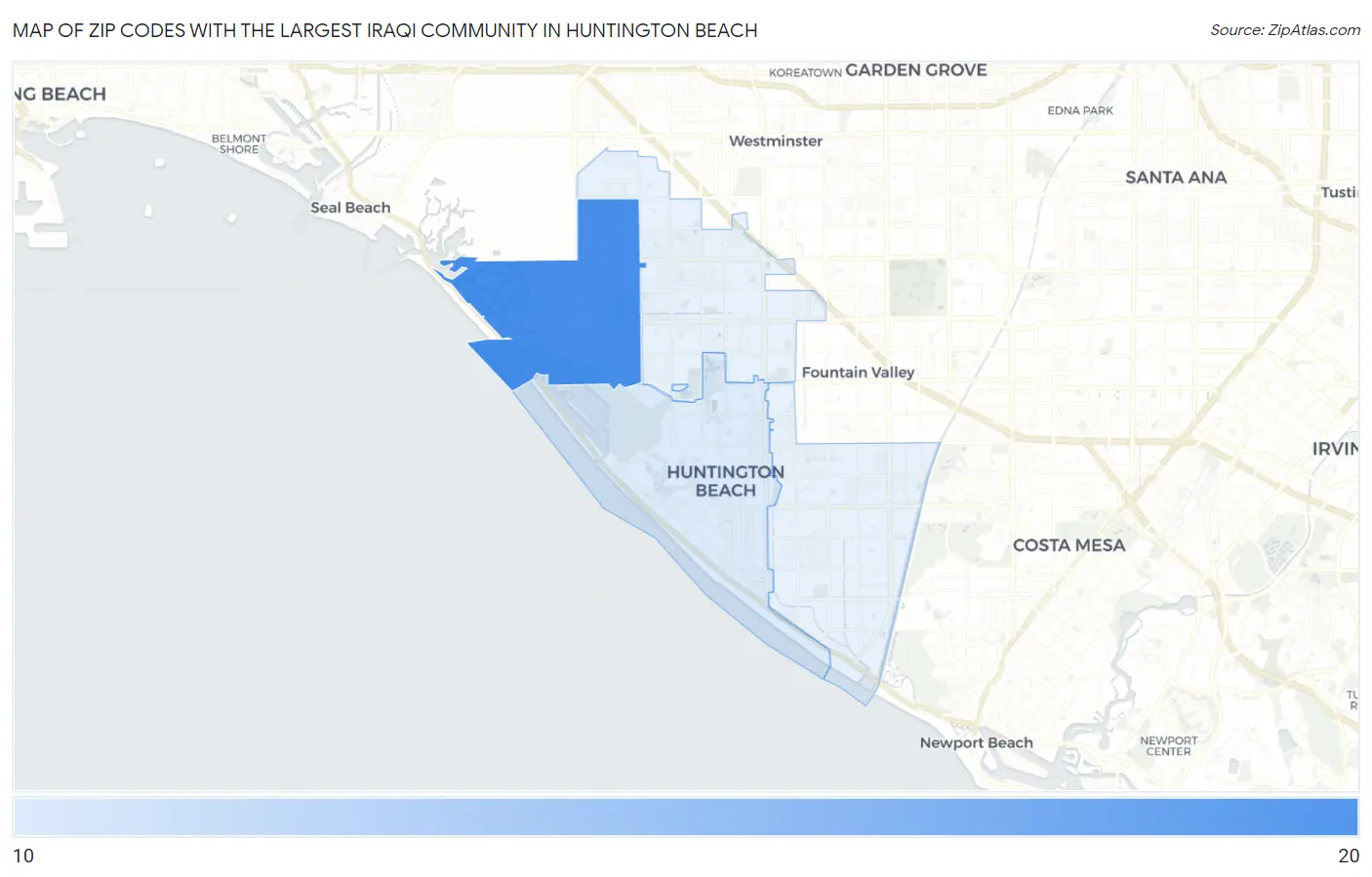 Zip Codes with the Largest Iraqi Community in Huntington Beach Map