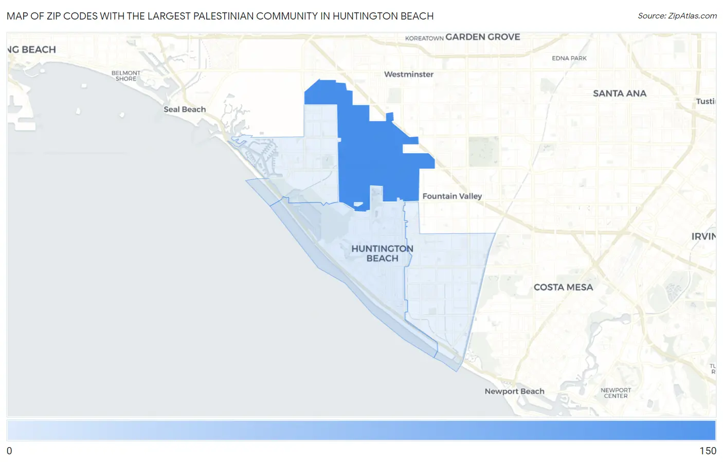 Zip Codes with the Largest Palestinian Community in Huntington Beach Map