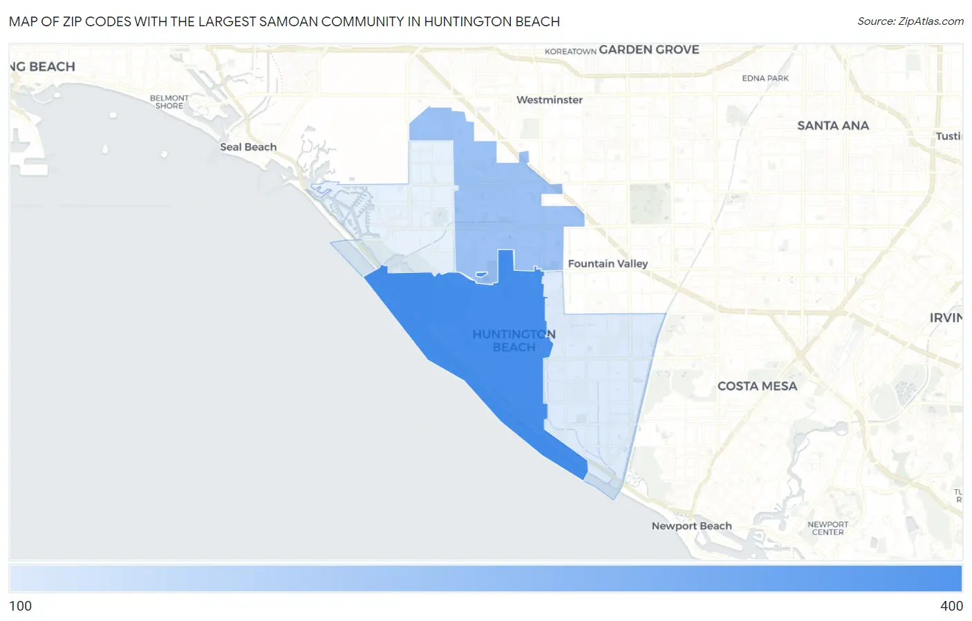Zip Codes with the Largest Samoan Community in Huntington Beach Map