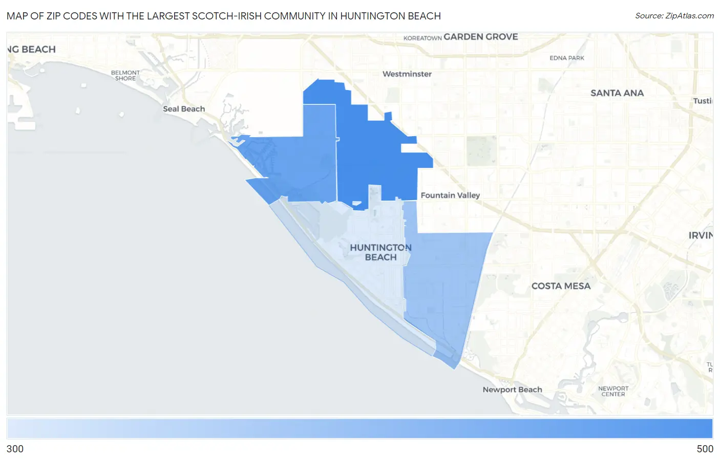 Zip Codes with the Largest Scotch-Irish Community in Huntington Beach Map