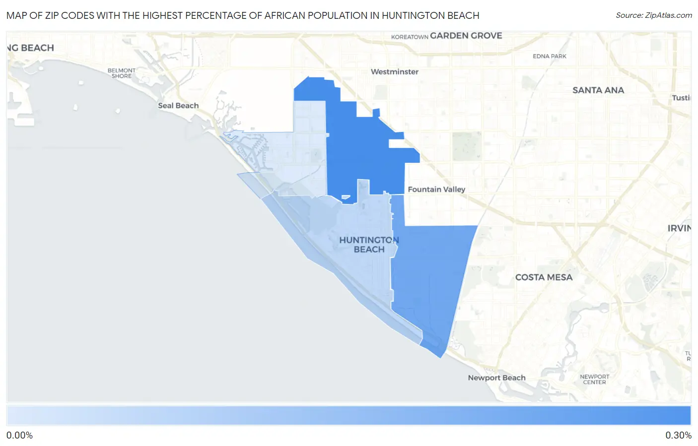 Zip Codes with the Highest Percentage of African Population in Huntington Beach Map