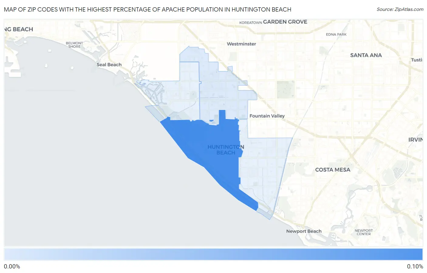 Zip Codes with the Highest Percentage of Apache Population in Huntington Beach Map
