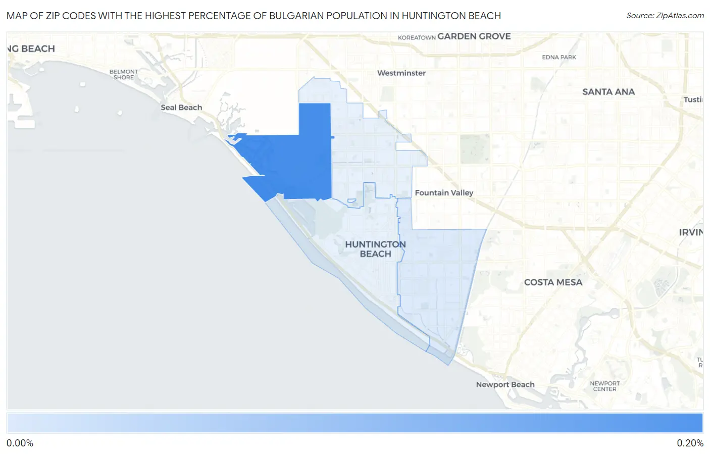 Zip Codes with the Highest Percentage of Bulgarian Population in Huntington Beach Map