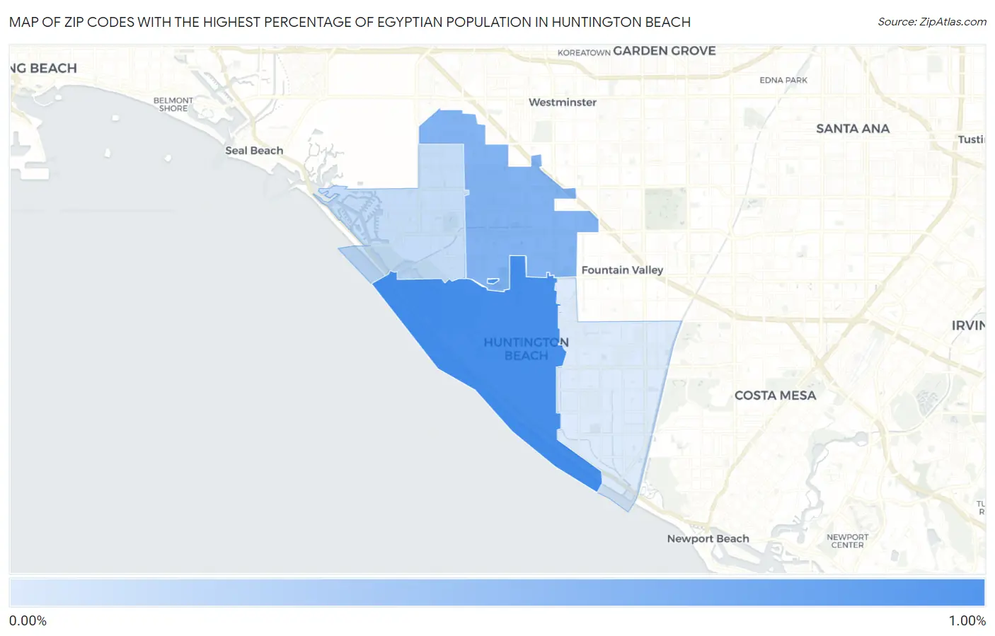Zip Codes with the Highest Percentage of Egyptian Population in Huntington Beach Map