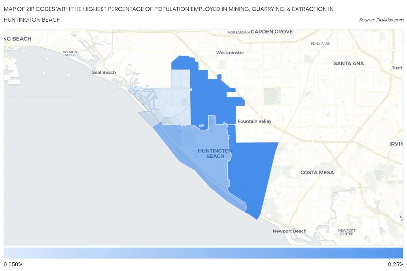 Zip Codes with the Highest Percentage of Population Employed in Mining, Quarrying, & Extraction in Huntington Beach Map