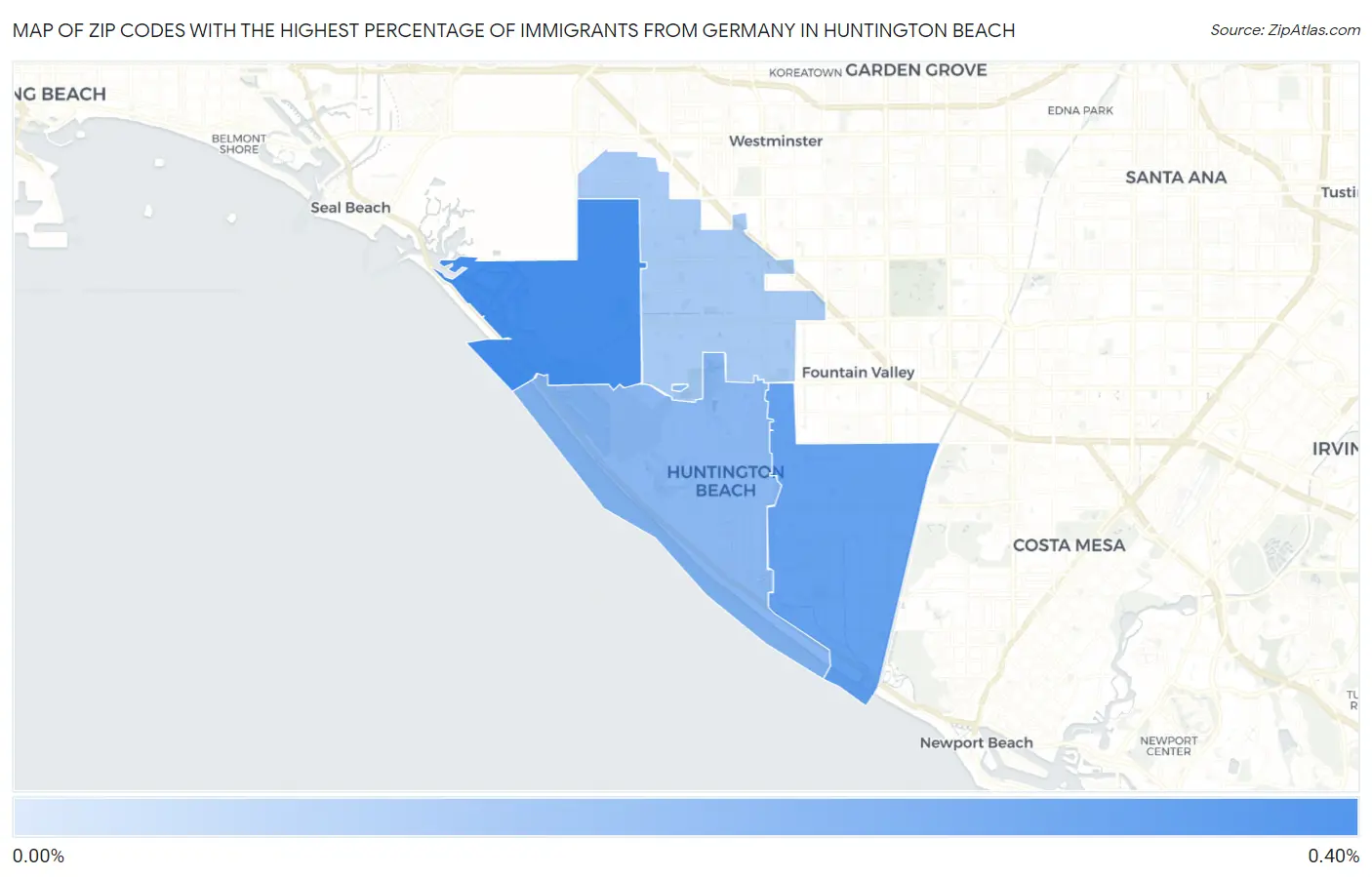 Zip Codes with the Highest Percentage of Immigrants from Germany in Huntington Beach Map