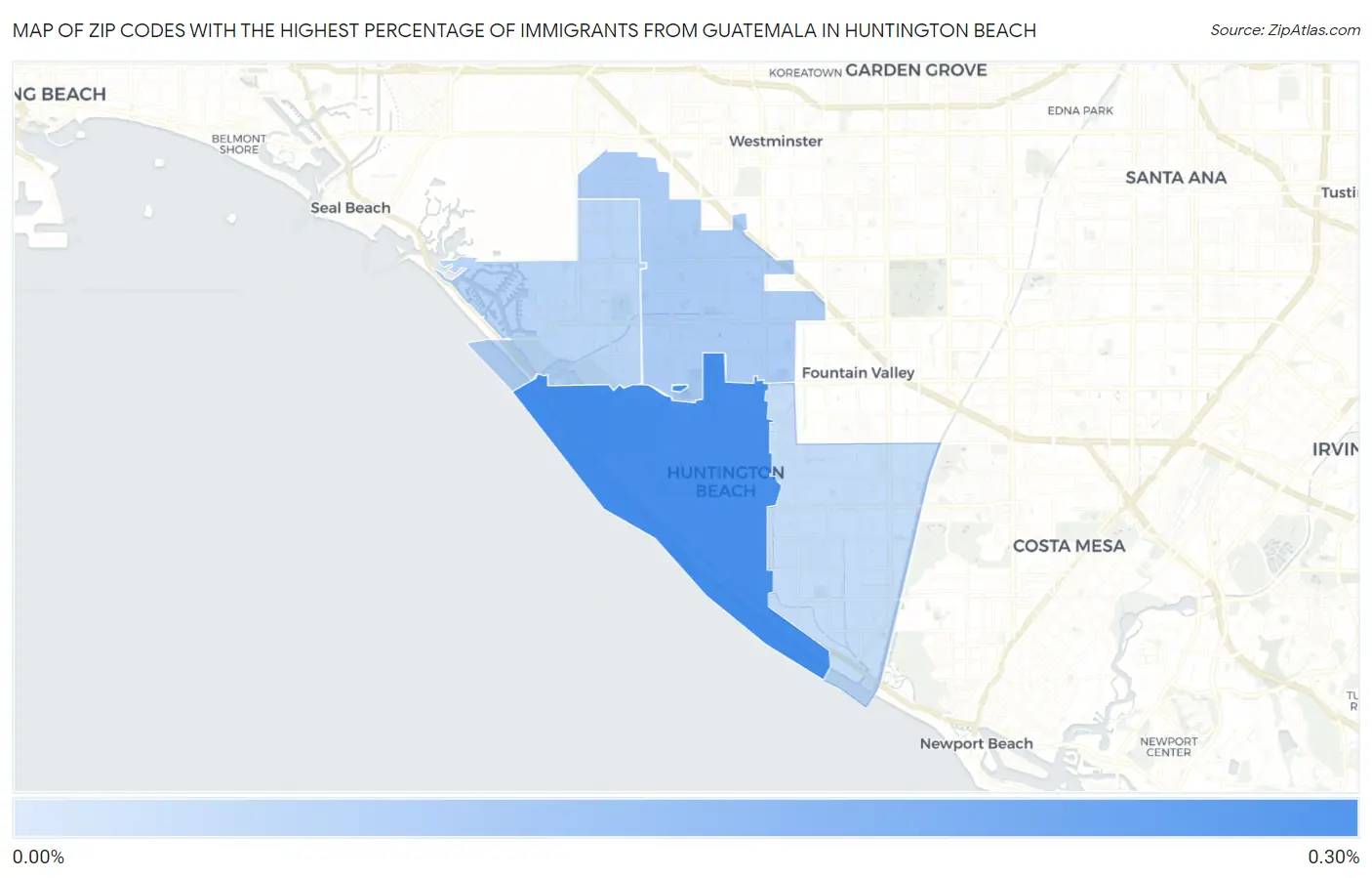 Zip Codes with the Highest Percentage of Immigrants from Guatemala in Huntington Beach Map