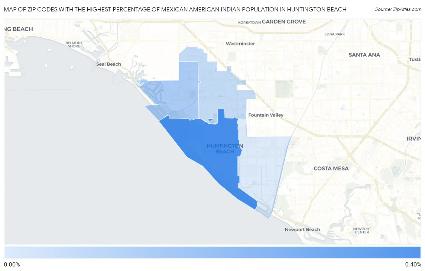 Zip Codes with the Highest Percentage of Mexican American Indian Population in Huntington Beach Map