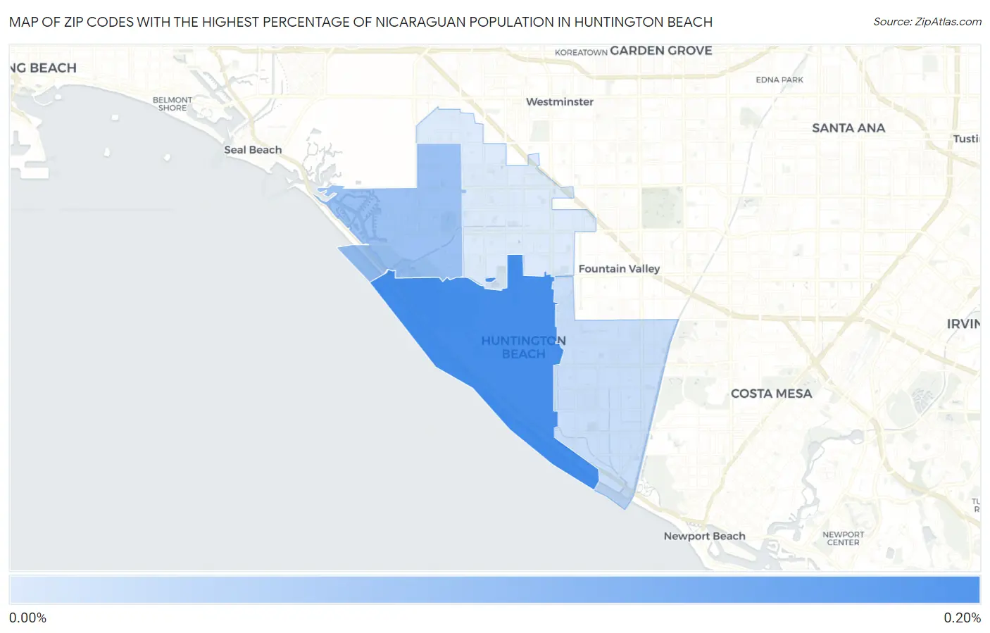Zip Codes with the Highest Percentage of Nicaraguan Population in Huntington Beach Map