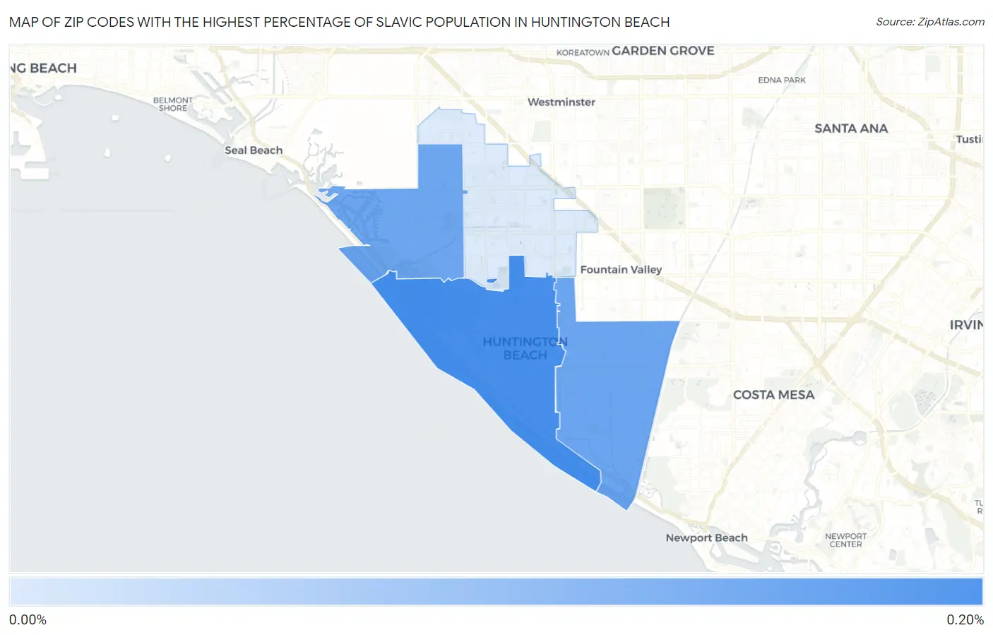 Zip Codes with the Highest Percentage of Slavic Population in Huntington Beach Map