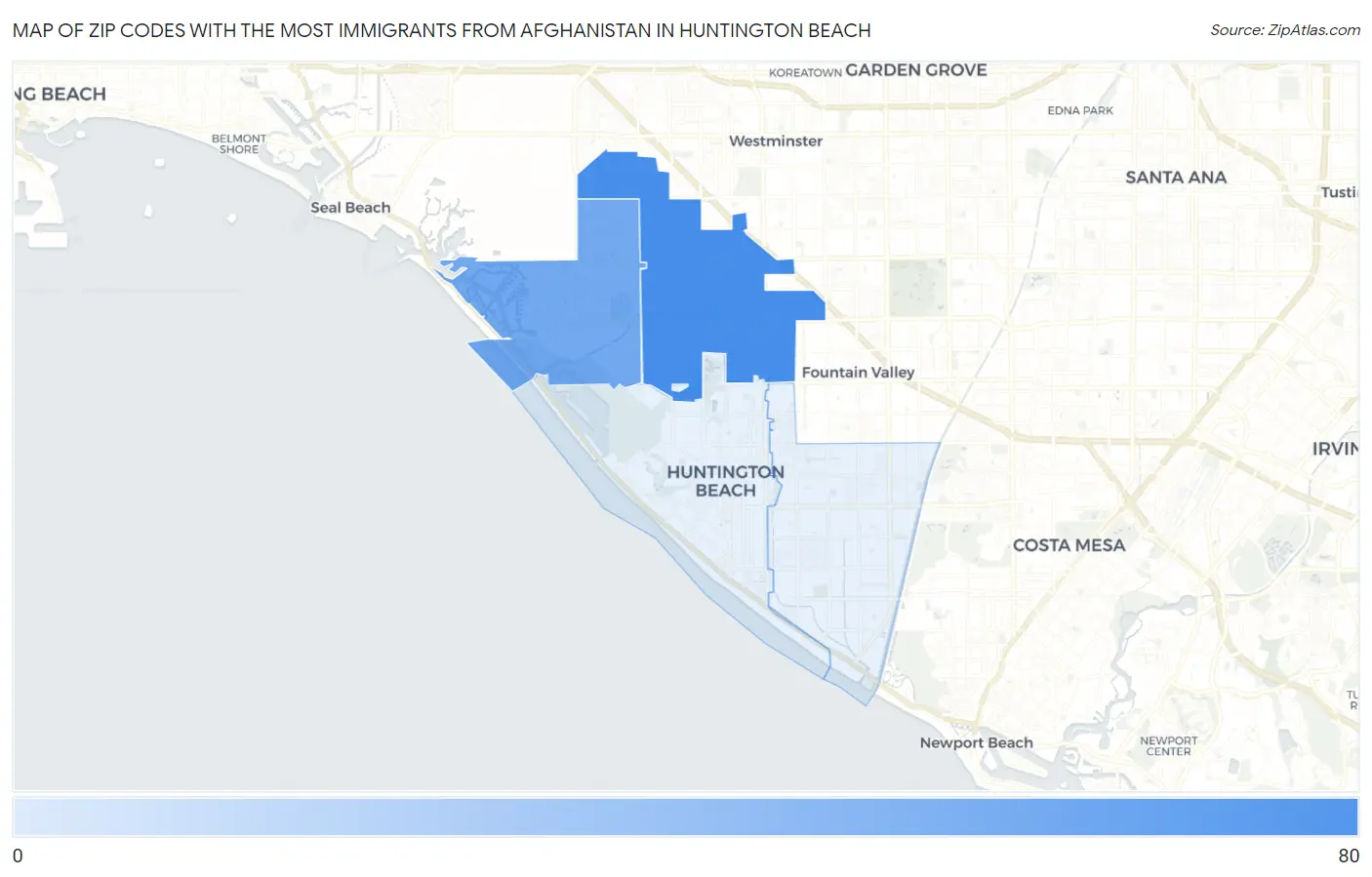 Zip Codes with the Most Immigrants from Afghanistan in Huntington Beach Map