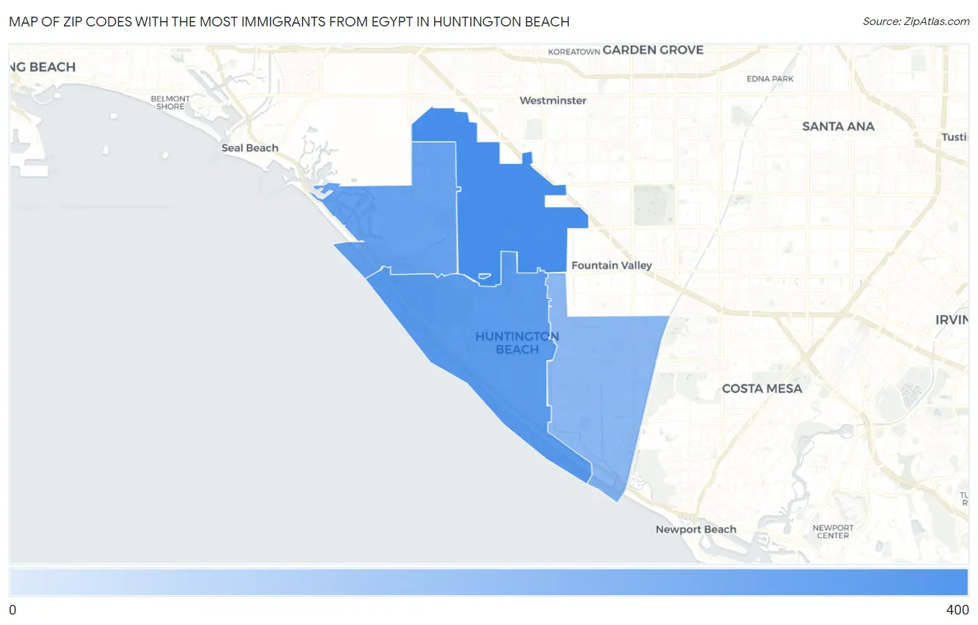 Zip Codes with the Most Immigrants from Egypt in Huntington Beach Map
