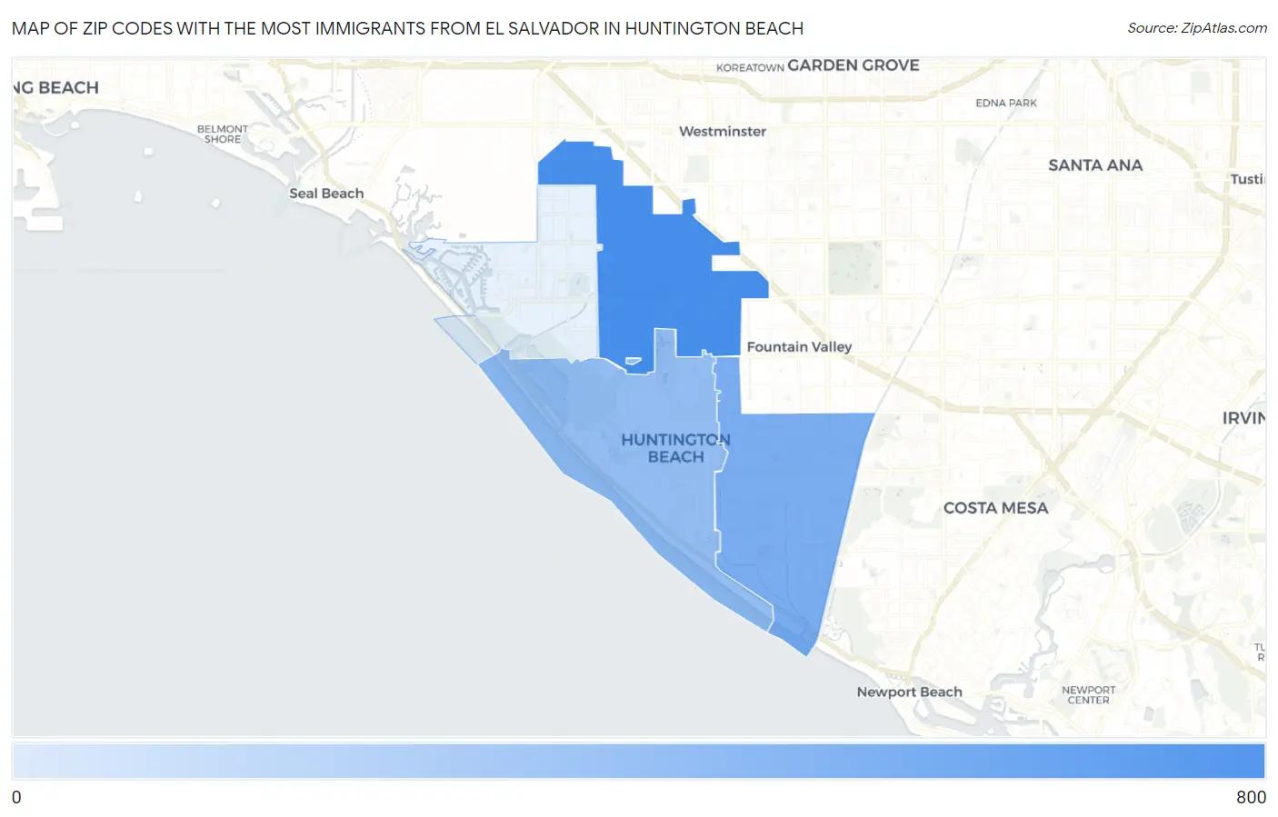 Zip Codes with the Most Immigrants from El Salvador in Huntington Beach Map