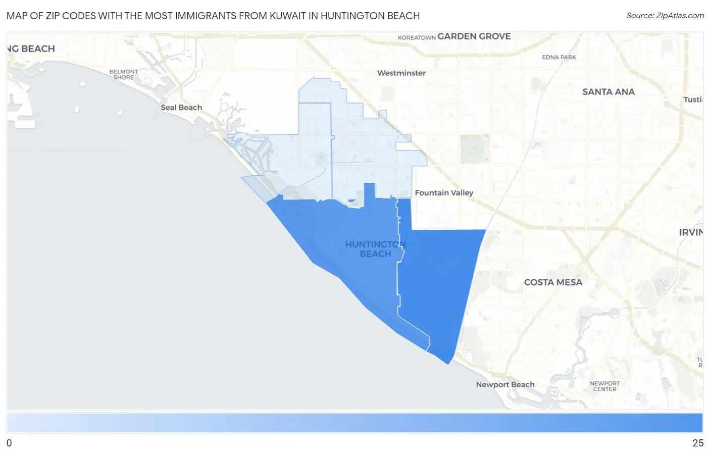 Zip Codes with the Most Immigrants from Kuwait in Huntington Beach Map
