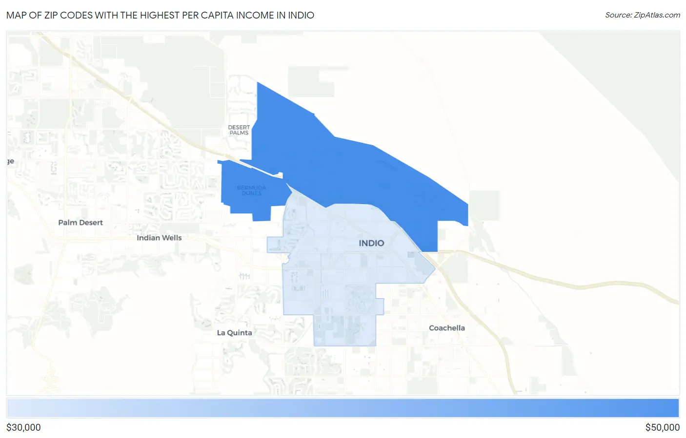 Zip Codes with the Highest Per Capita Income in Indio Map