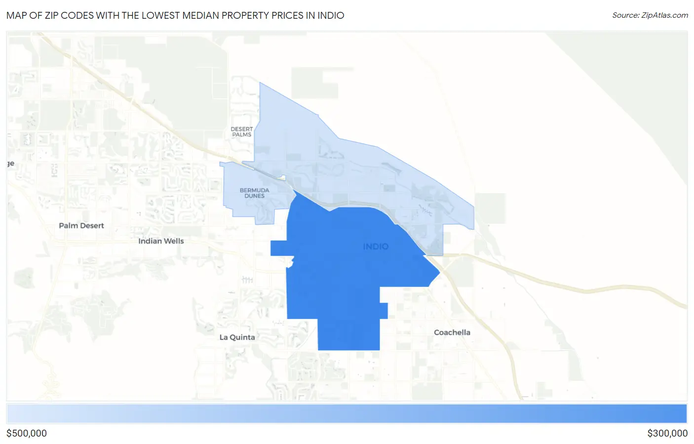 Zip Codes with the Lowest Median Property Prices in Indio Map