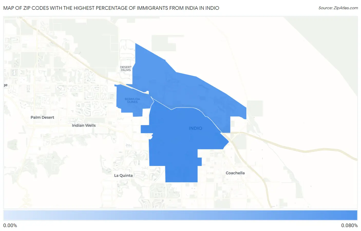 Zip Codes with the Highest Percentage of Immigrants from India in Indio Map