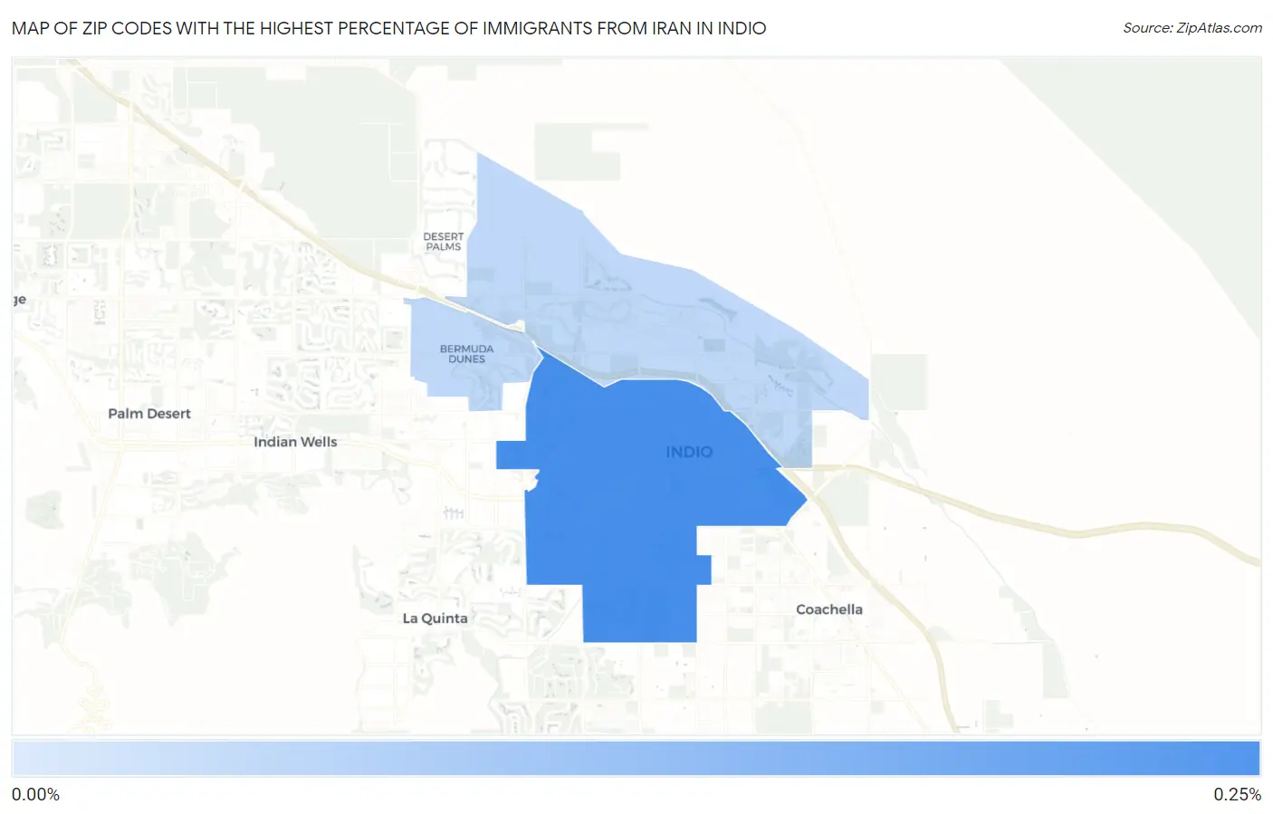 Zip Codes with the Highest Percentage of Immigrants from Iran in Indio Map