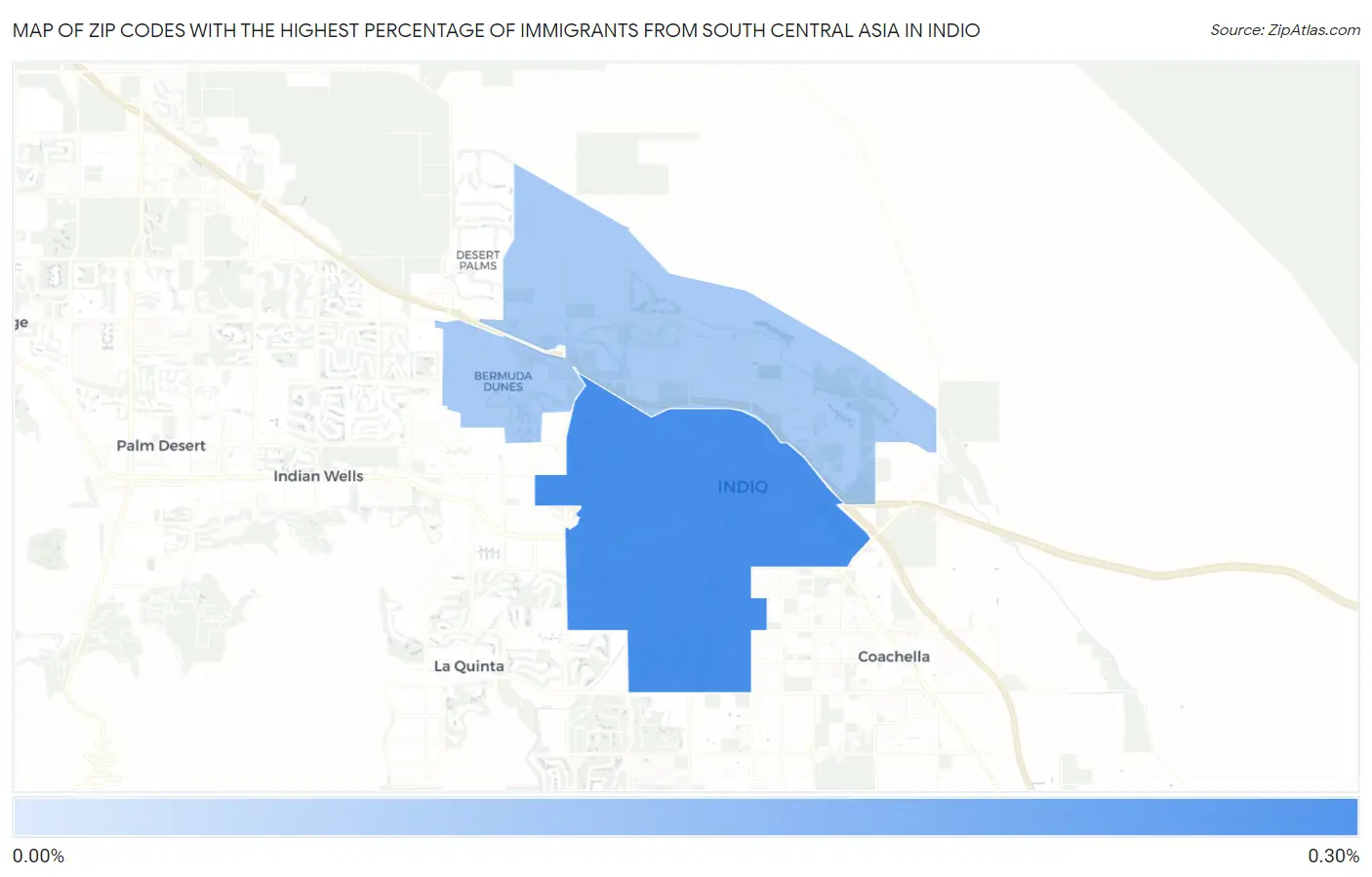 Zip Codes with the Highest Percentage of Immigrants from South Central Asia in Indio Map