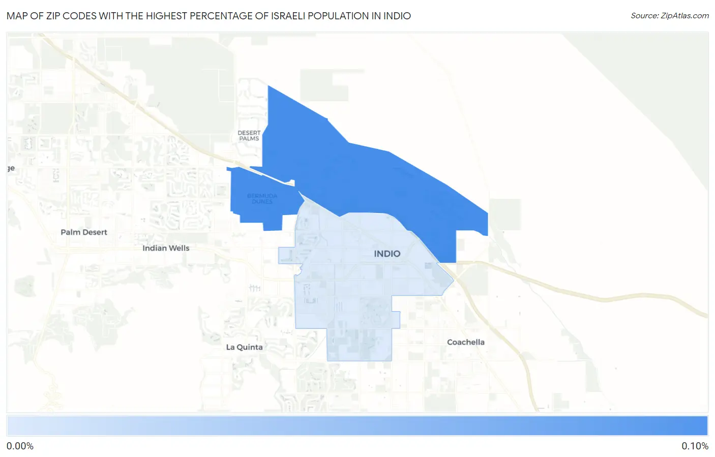 Zip Codes with the Highest Percentage of Israeli Population in Indio Map