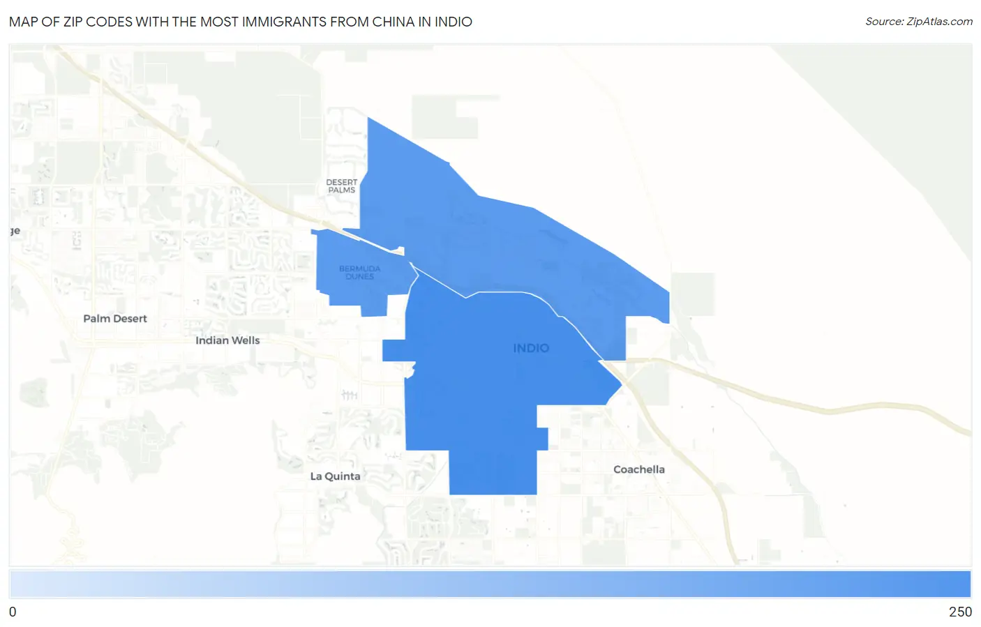 Zip Codes with the Most Immigrants from China in Indio Map