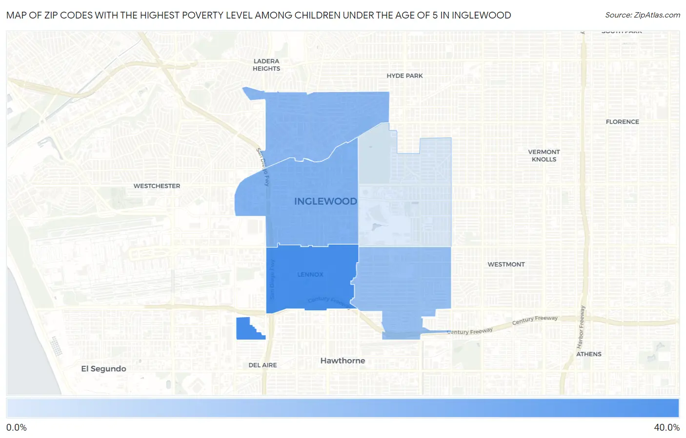 Zip Codes with the Highest Poverty Level Among Children Under the Age of 5 in Inglewood Map