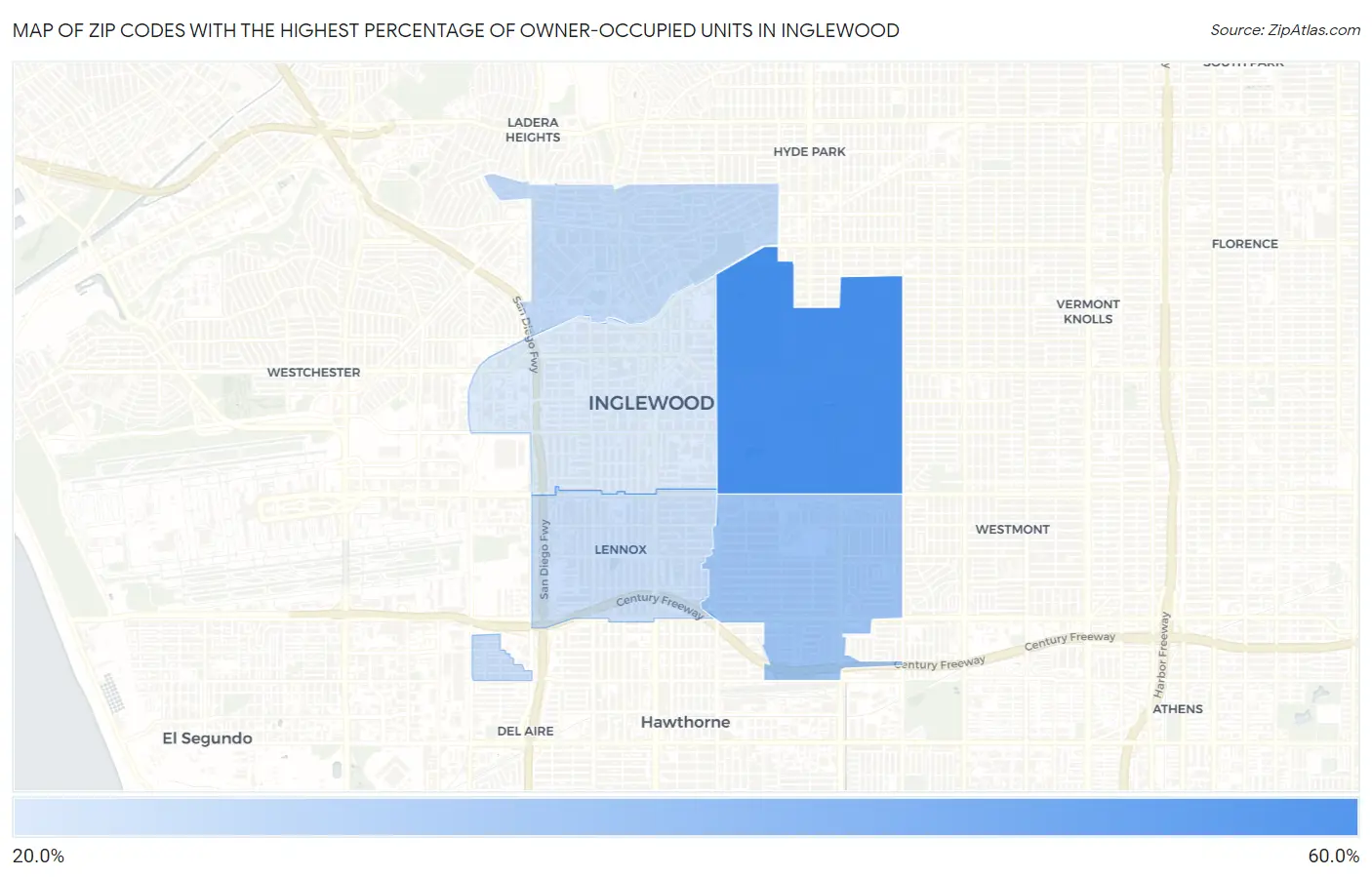Zip Codes with the Highest Percentage of Owner-Occupied Units in Inglewood Map