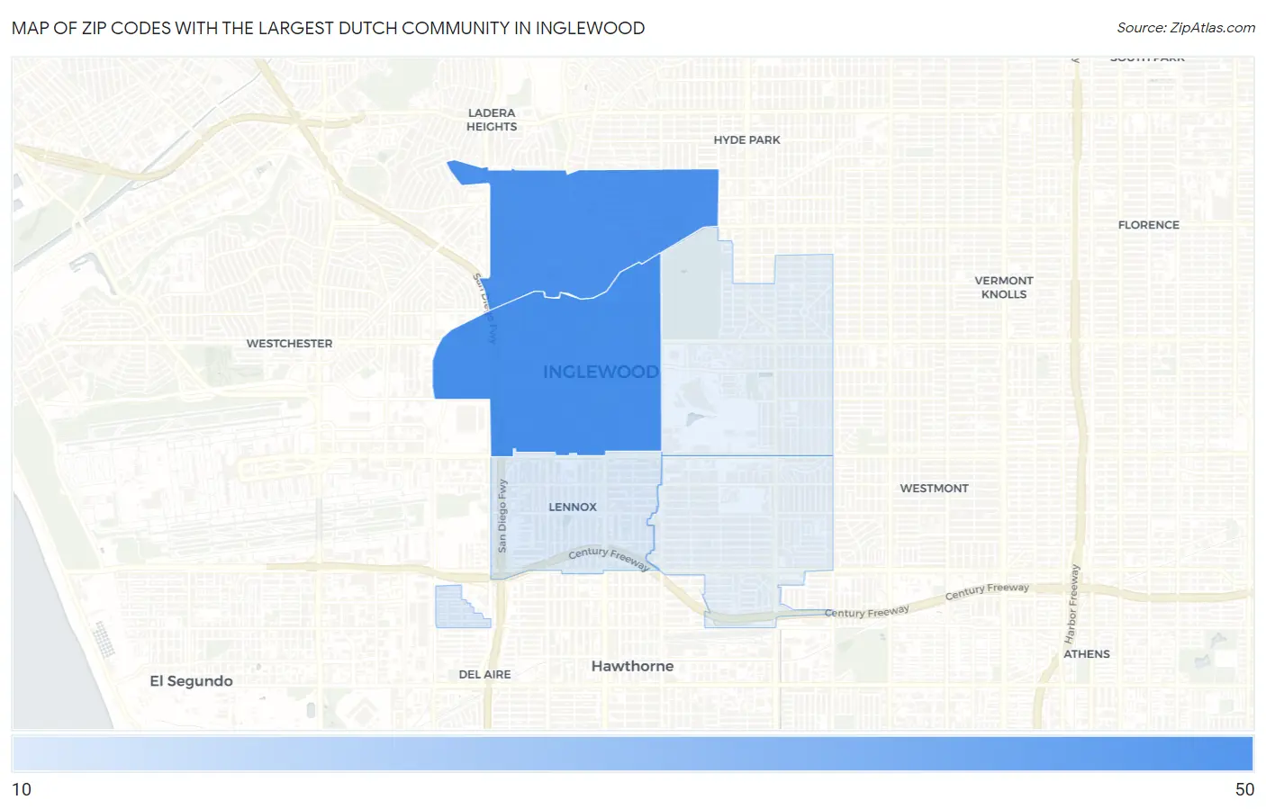 Zip Codes with the Largest Dutch Community in Inglewood Map