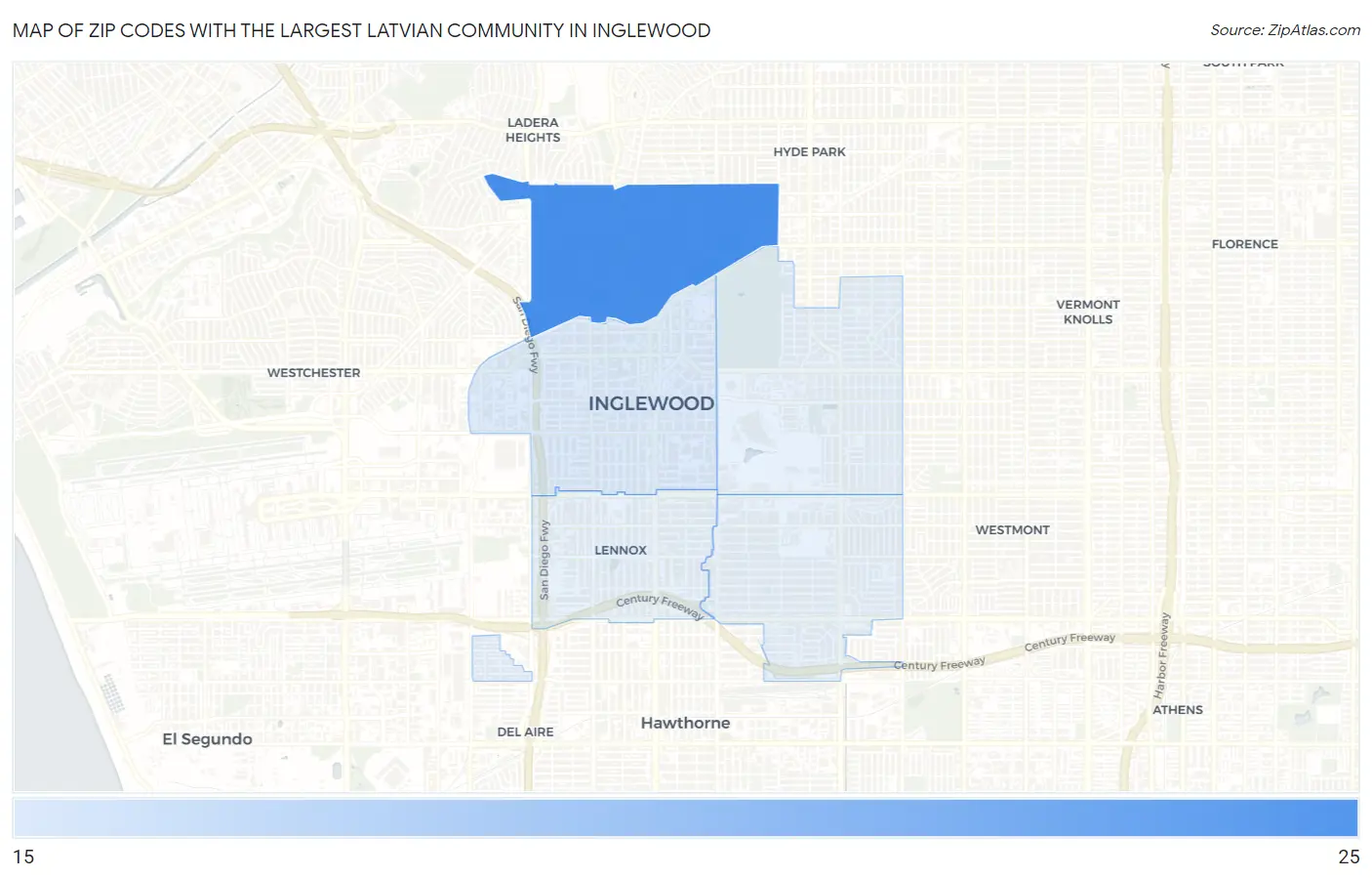 Zip Codes with the Largest Latvian Community in Inglewood Map