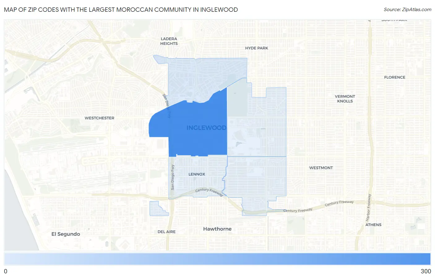 Zip Codes with the Largest Moroccan Community in Inglewood Map
