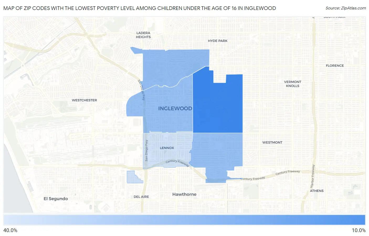 Zip Codes with the Lowest Poverty Level Among Children Under the Age of 16 in Inglewood Map