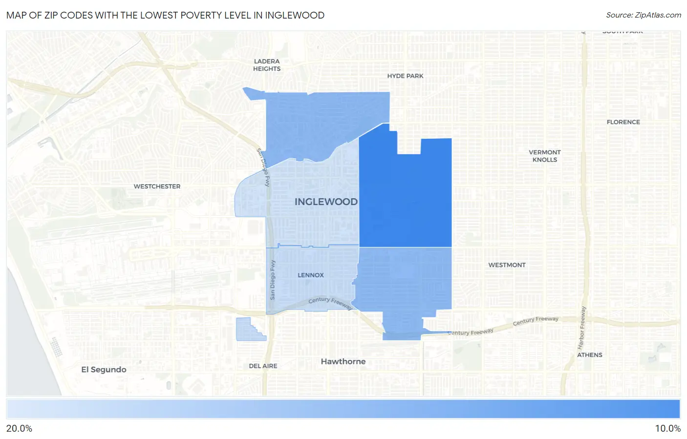 Zip Codes with the Lowest Poverty Level in Inglewood Map
