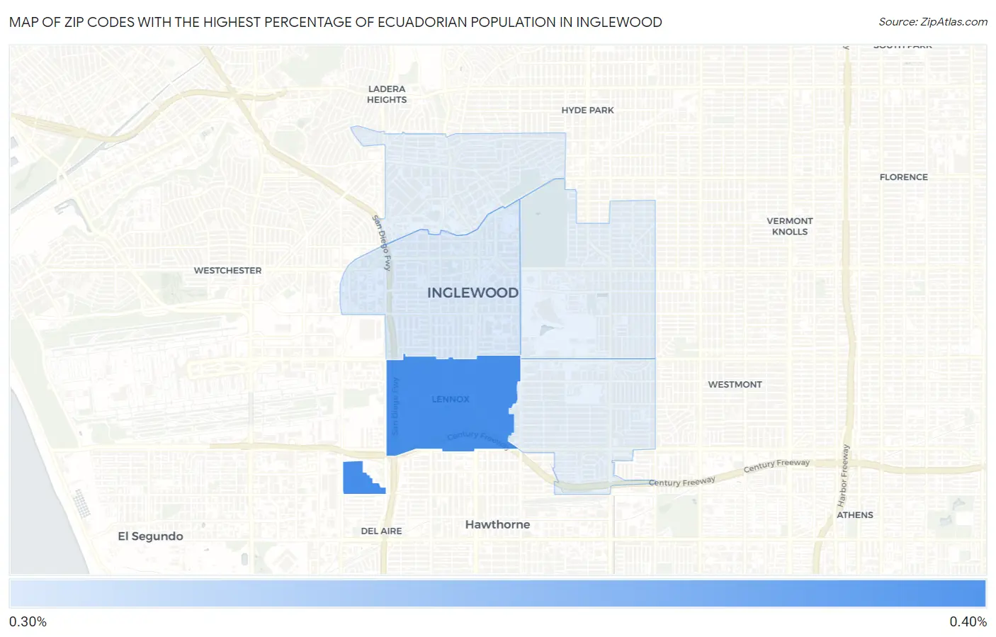Zip Codes with the Highest Percentage of Ecuadorian Population in Inglewood Map
