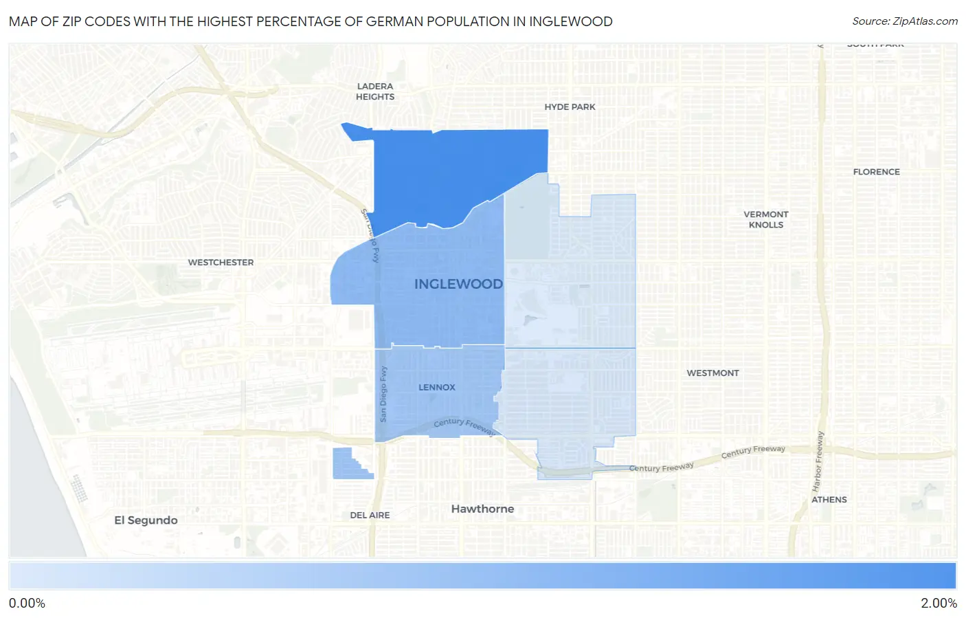 Zip Codes with the Highest Percentage of German Population in Inglewood Map