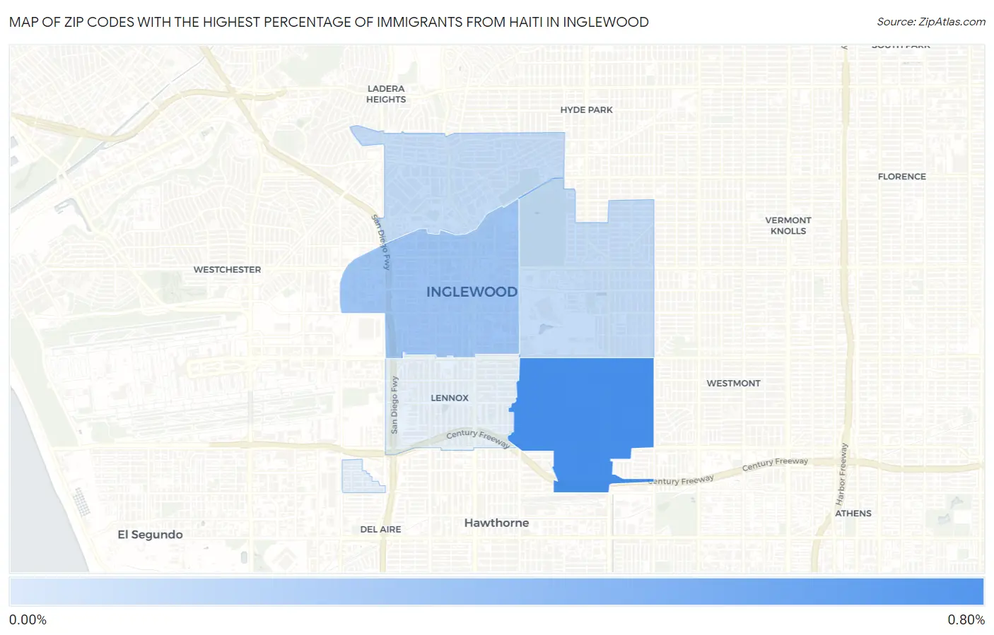 Zip Codes with the Highest Percentage of Immigrants from Haiti in Inglewood Map