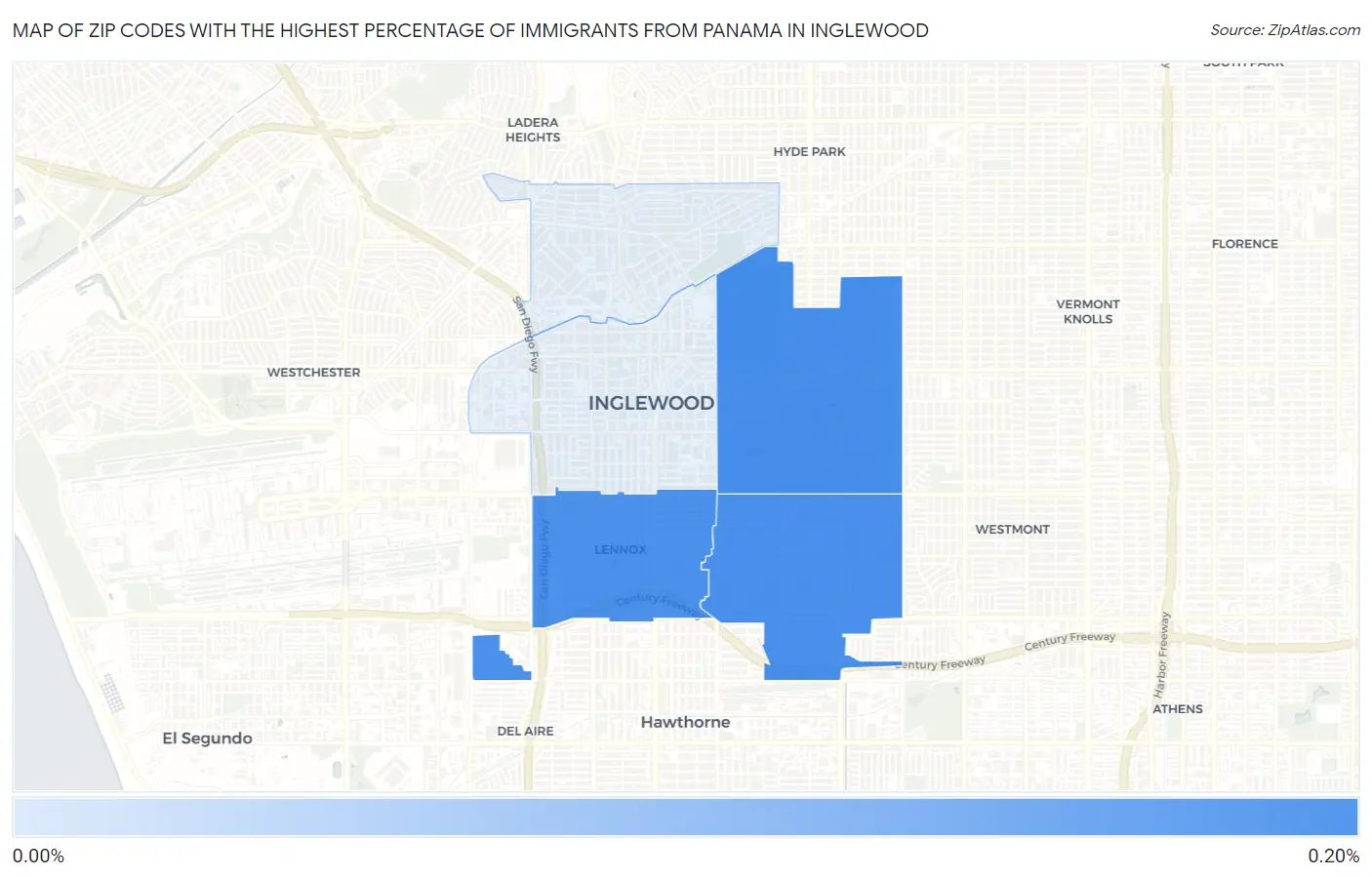 Zip Codes with the Highest Percentage of Immigrants from Panama in Inglewood Map