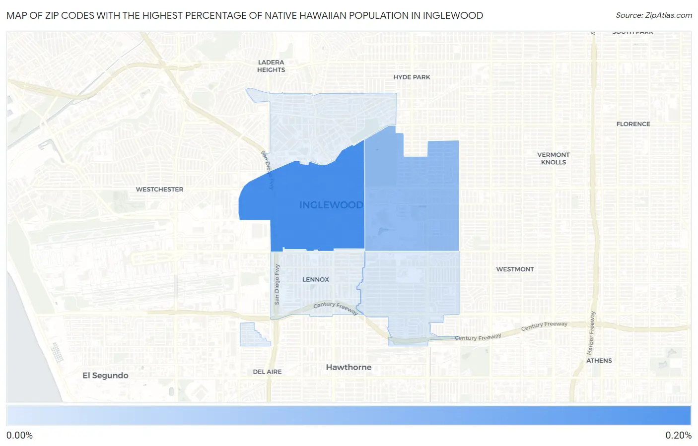 Zip Codes with the Highest Percentage of Native Hawaiian Population in Inglewood Map
