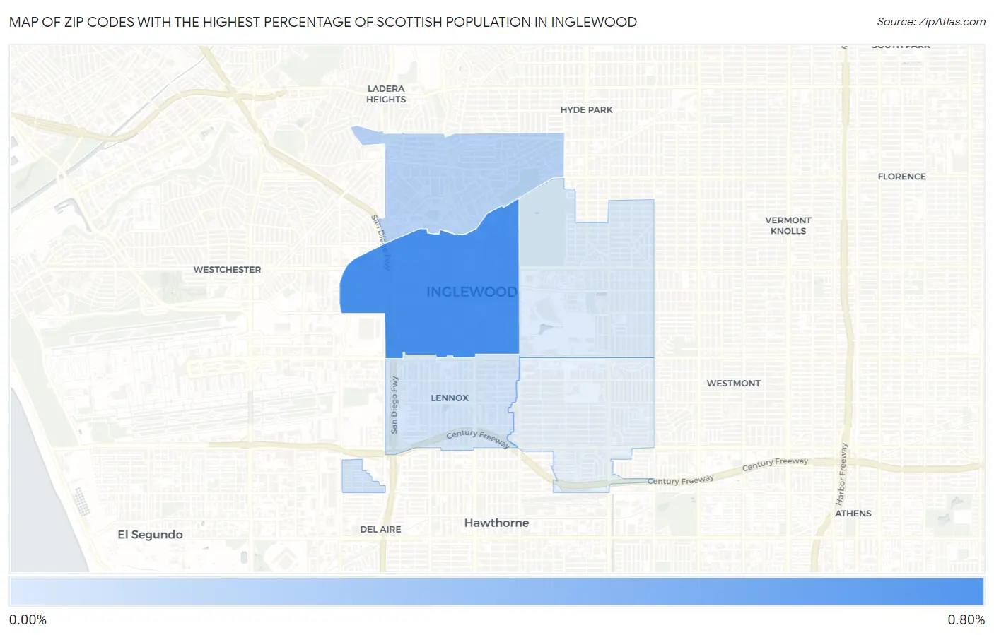Zip Codes with the Highest Percentage of Scottish Population in Inglewood Map