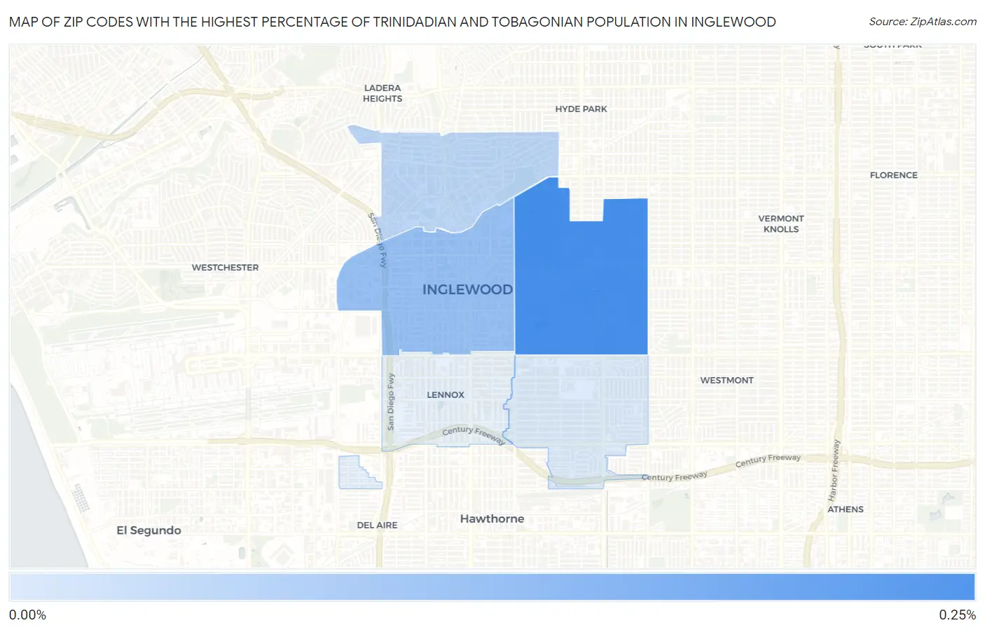Zip Codes with the Highest Percentage of Trinidadian and Tobagonian Population in Inglewood Map