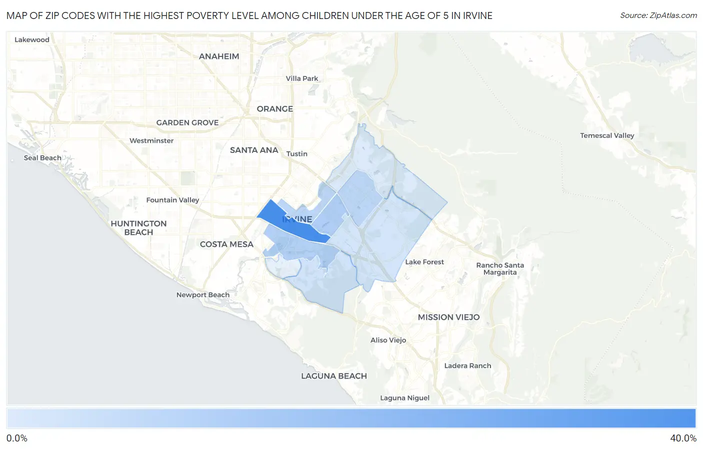 Zip Codes with the Highest Poverty Level Among Children Under the Age of 5 in Irvine Map