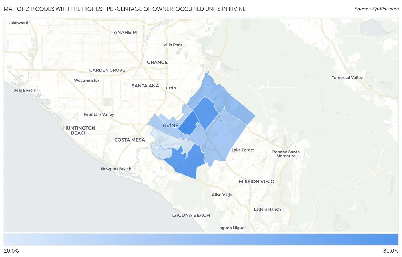 Zip Codes with the Highest Percentage of Owner-Occupied Units in Irvine Map