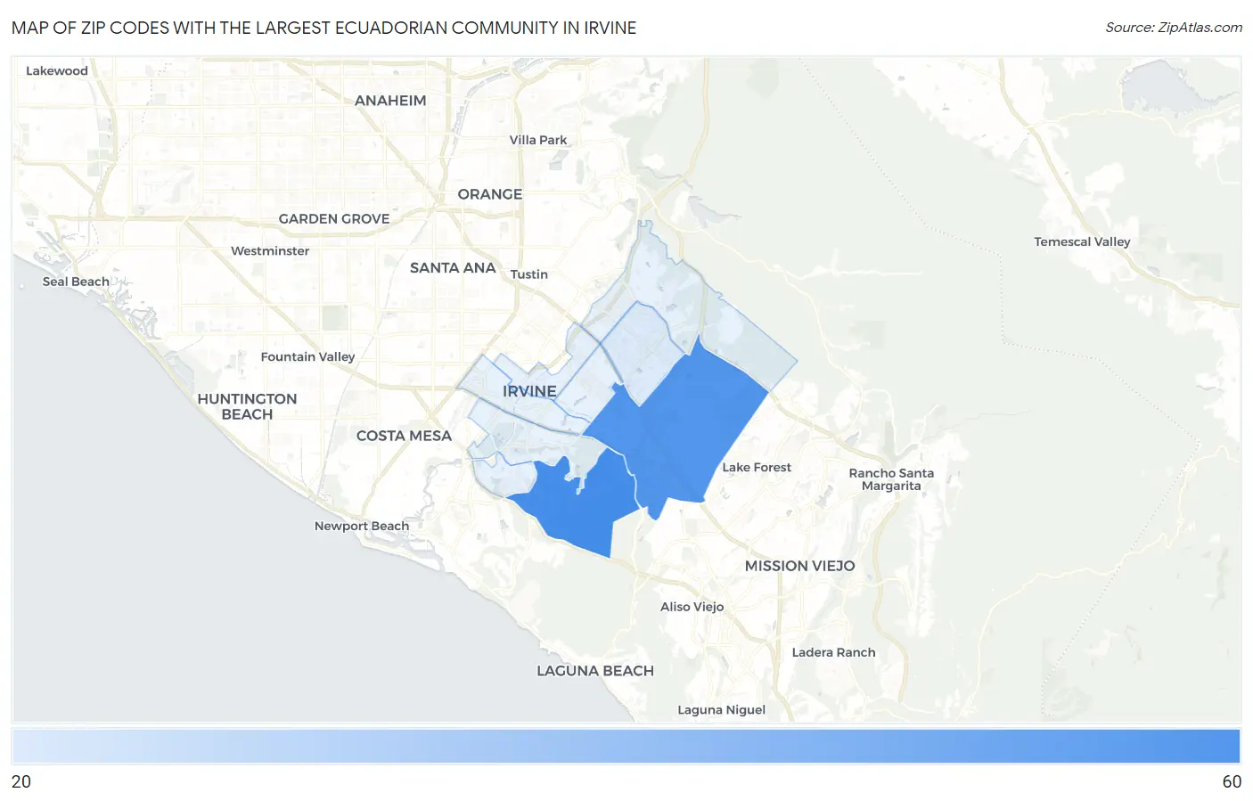 Zip Codes with the Largest Ecuadorian Community in Irvine Map
