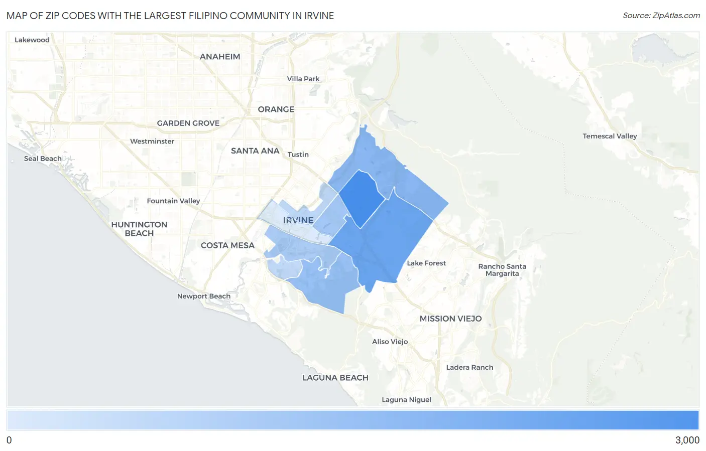 Zip Codes with the Largest Filipino Community in Irvine Map