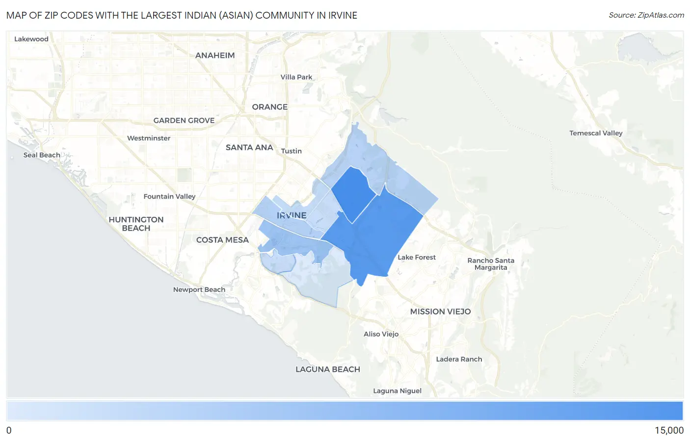 Zip Codes with the Largest Indian (Asian) Community in Irvine Map